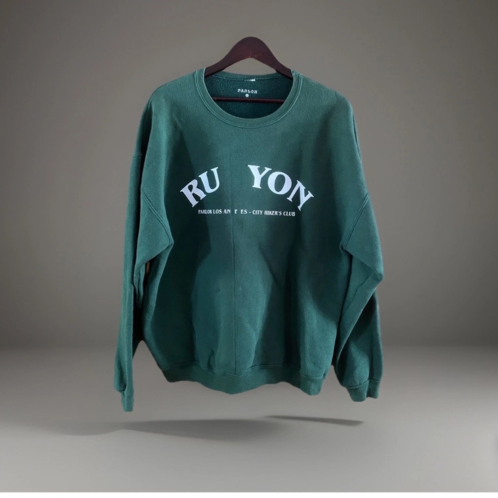 Parlor RU YON Sweatshirt XL Green Runyon Canyon LA Hiker Club Crewneck